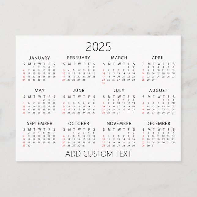 add your own custom text 2025 Calendar   Postcard (Front)