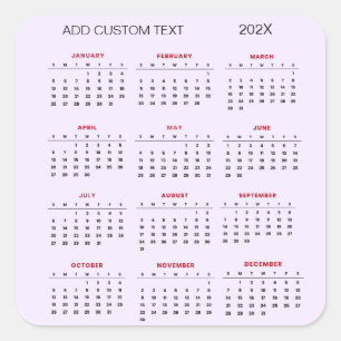 add your own custom text 2026 Calendar Square Sticker