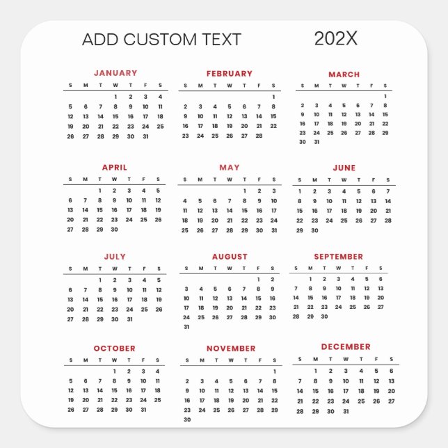 add your own custom text 2026 Calendar  Square Sticker (Front)