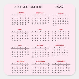 add your own custom text 2026 Calendar Square Sticker