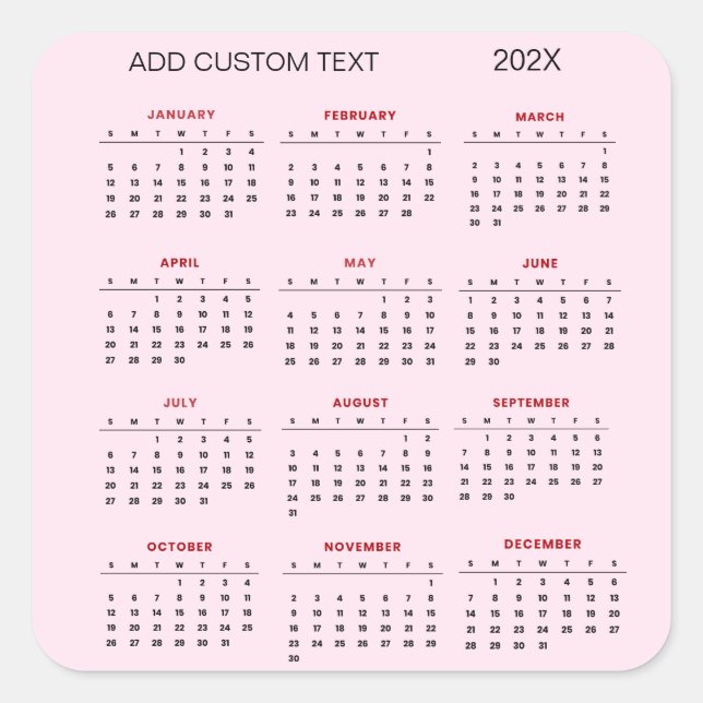 add your own custom text 2026 Calendar  Square Sticker (Front)
