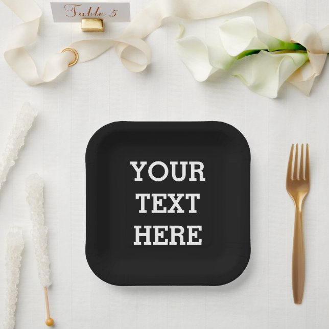 Add Your Own Custom Text Here Black and White Paper Plate (Wedding)