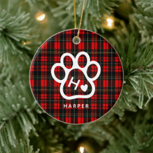 Add Your Own Dog Pets Monogram Tartan Ceramic Ornament