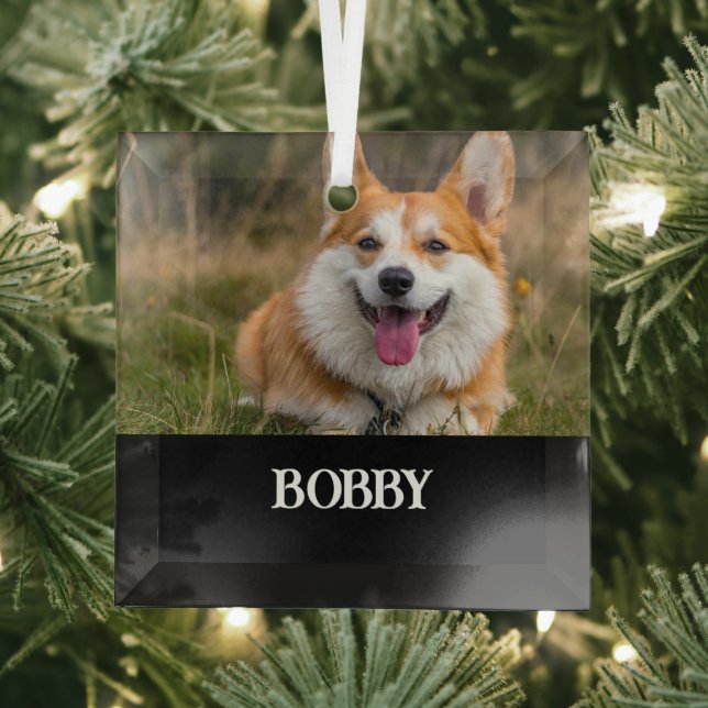 Add your own dog photo and name glass tree decoration (Insitu)