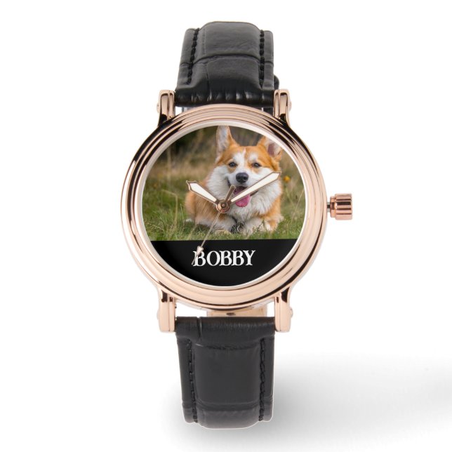 Add your own dog photo and name watch (Front)