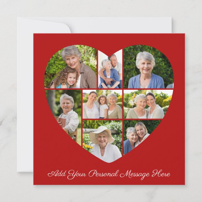 Add Your Own Greeting 8 Photo Collage Heart Card (Front)