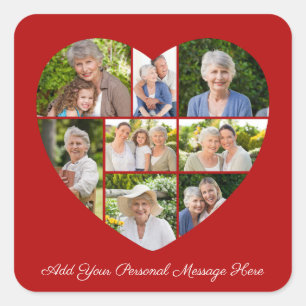 Add Your Own Greeting 8 Photo Collage Heart Square Sticker