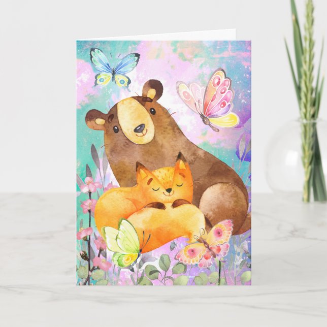 Add Your Own Greeting | Cute Animals All Occasion Holiday Card (Front)