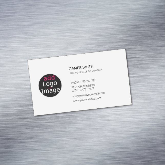 Add Your Own Image Custom Chic White Magnetic Business Card (In Situ)