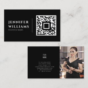 Add your own image custom logo and QR code black Business Card