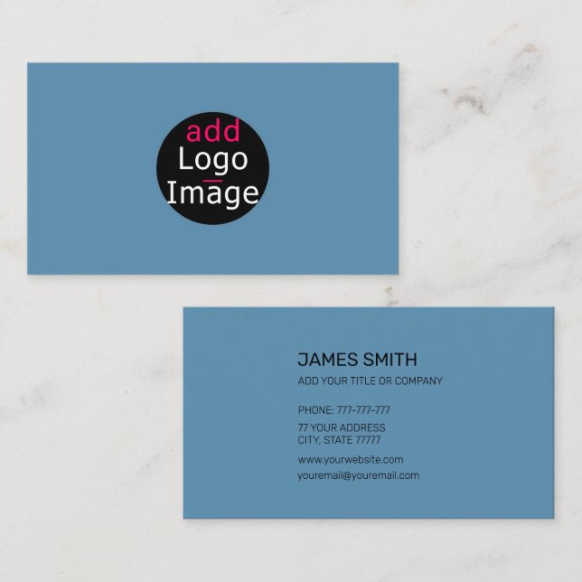 Add Your Own Image Custom Stylish Dusty Blue Business Card (Front/Back)