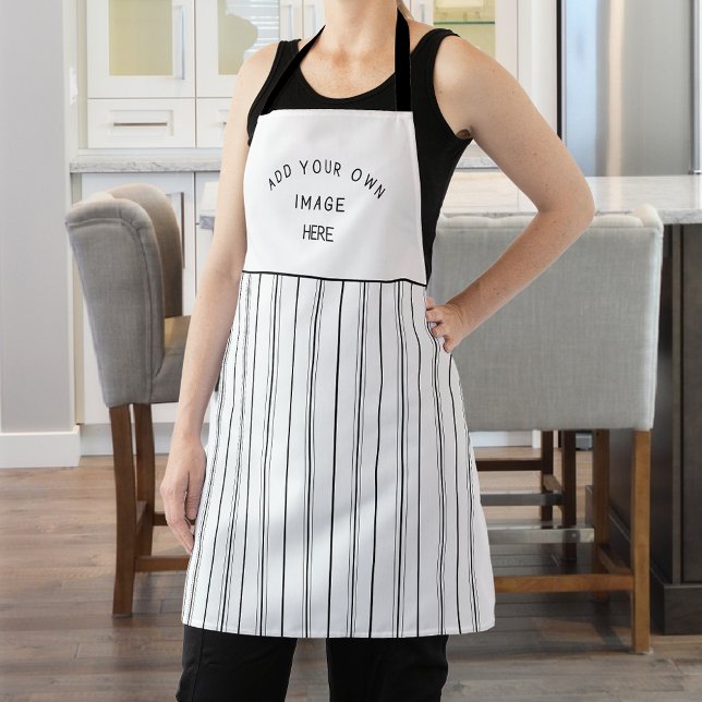 Add Your Own Image or Logo, Black White Stripes Apron (Creator Uploaded)