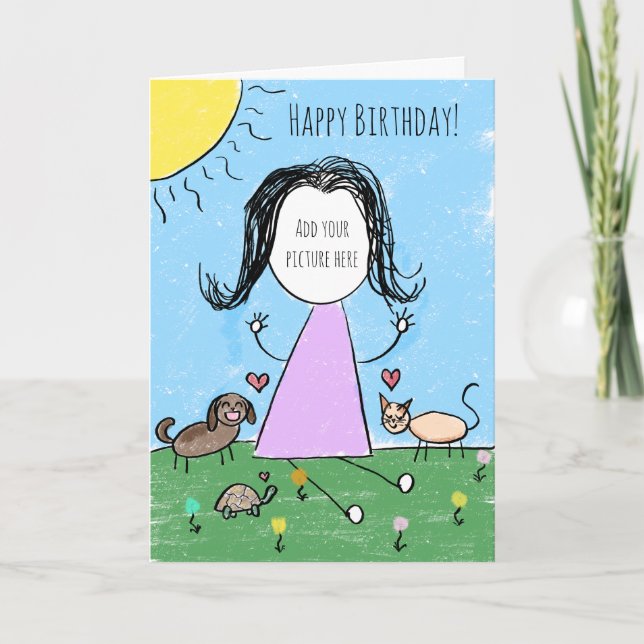 Add your own image | Stick Figure Birthday Card (Front)