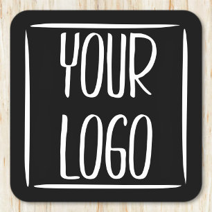 Add Your Own Logo Black Background (or change) Square Paper Coaster