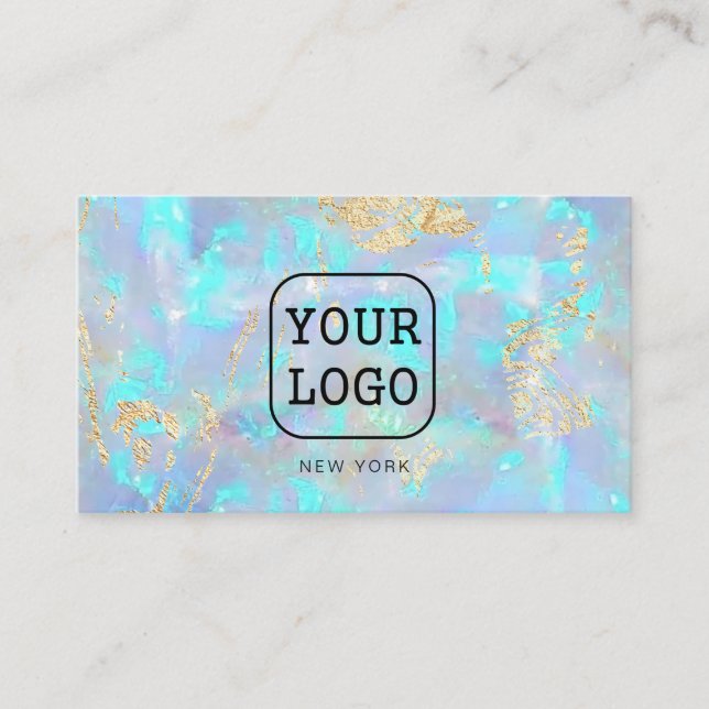 add your own logo on FAUX iridescent opal Business Card (Front)