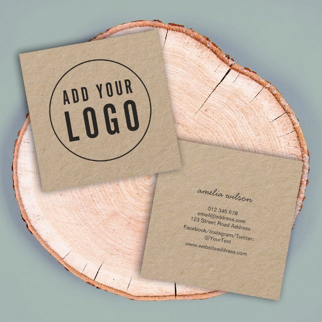Add Your Own Logo Rustic Kraft Social Media Square Business Card (Creator Uploaded)