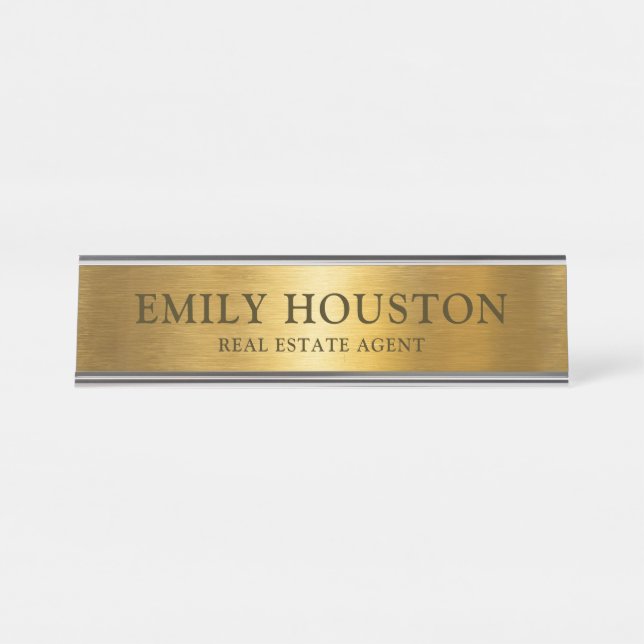Add Your Own Name Gold Business Professional Desk Name Plate (Front)