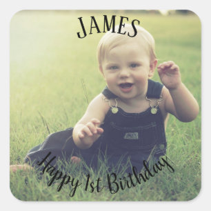 Add your own photo 1st Birthday name Sticker