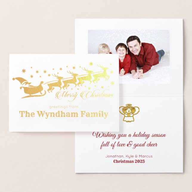 Add Your Own Photo Christmas Santa Reindeer Sleigh Foil Card (Display)