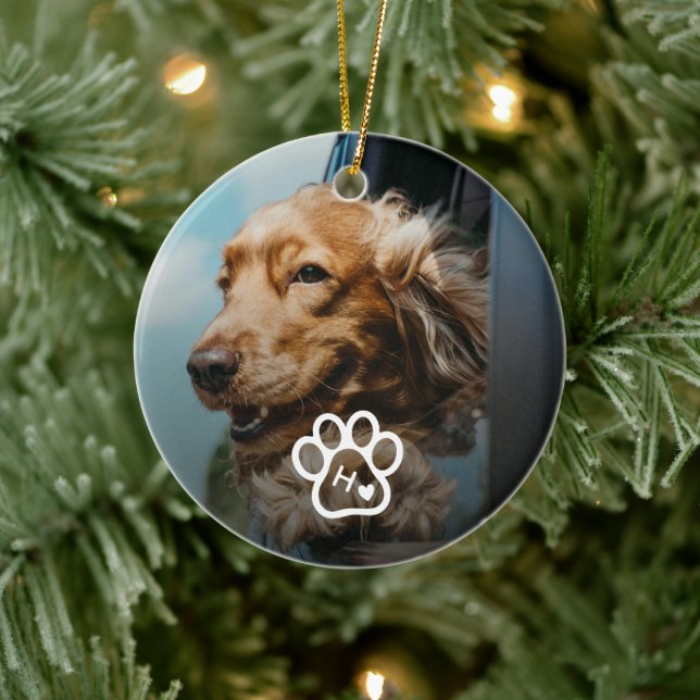 Add Your Own Photo Dog Pets Monogram Ceramic Ornament (Tree)