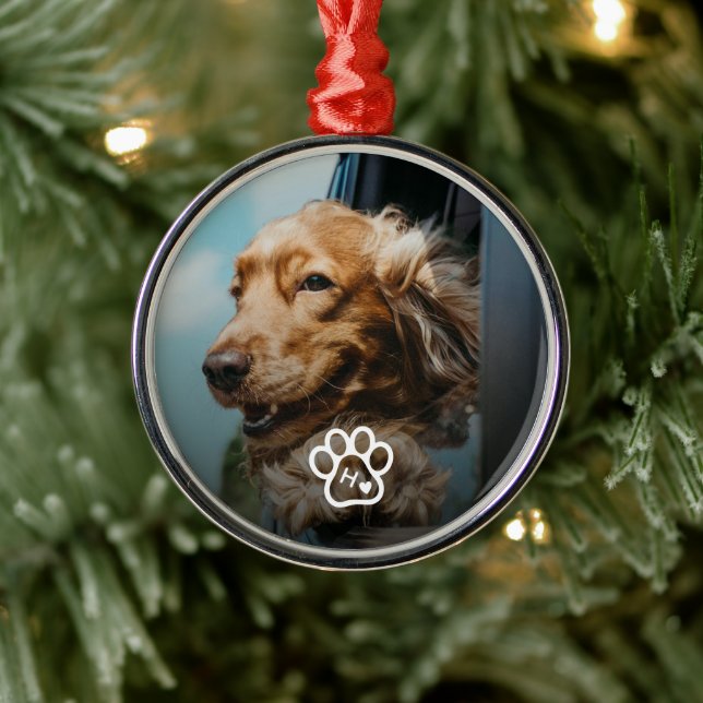 Add Your Own Photo Dog Pets Monogram Metal Ornament (Tree)