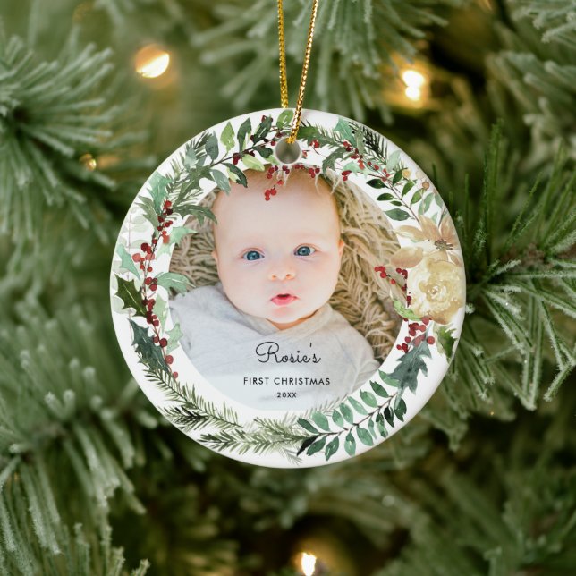 Add Your Own Photo | Flora Baby 1st Christmas Ceramic Ornament (Tree)