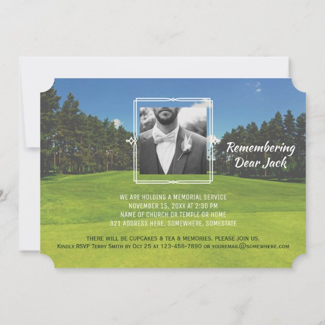 Add Your Own Photo Golf Memorial Service Golfer Invitation (Back)