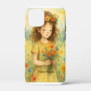 Add your own photo Happy girl with flowers retro iPhone 12 Mini Case