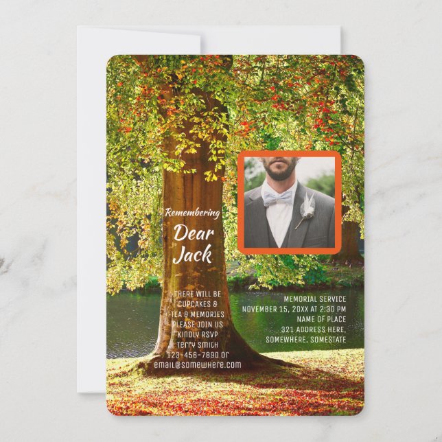 Add Your Own Photo Memorial Service Fall Autumn Invitation (Back)