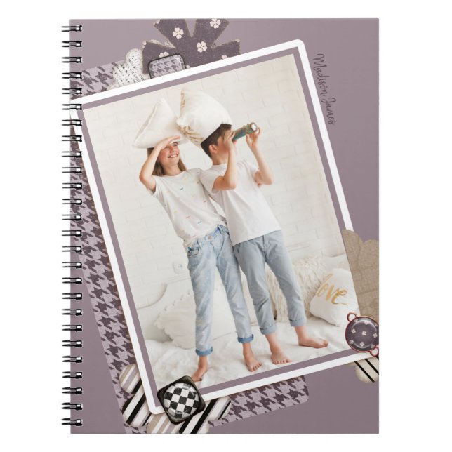 Add Your Own Photo Modern Girly Personalised Name Notebook (Front)
