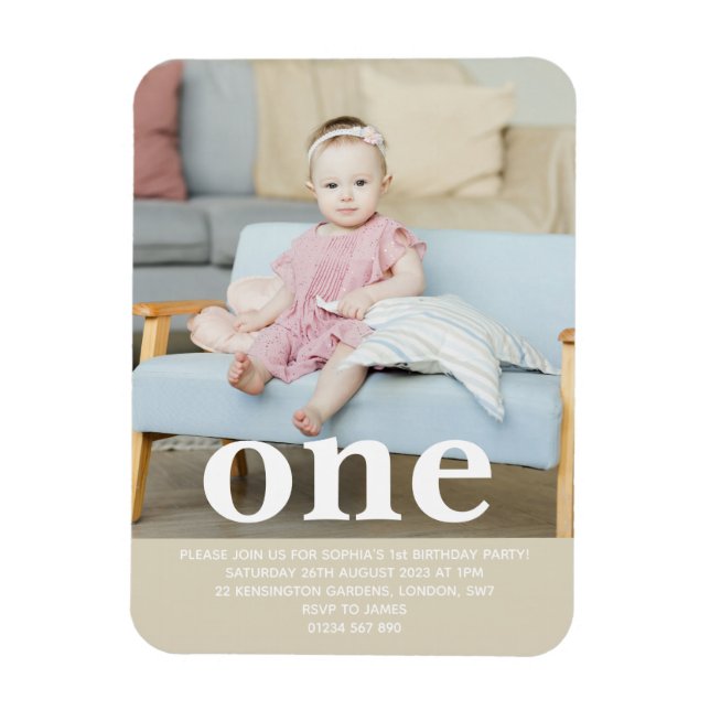 Add your own photo One First Birthday Party Magnet (Vertical)