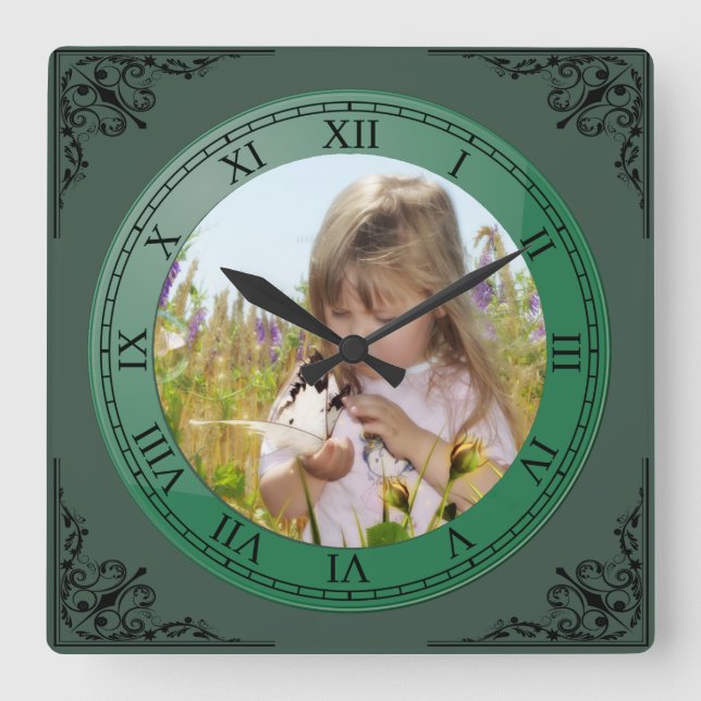 ADD YOUR OWN PHOTO OR TEXT. SQUARE WALL CLOCK (Front)