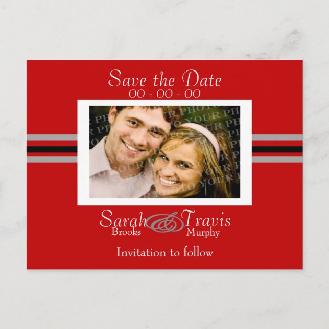 Add your own photo - Red Announcement Postcard (Front)