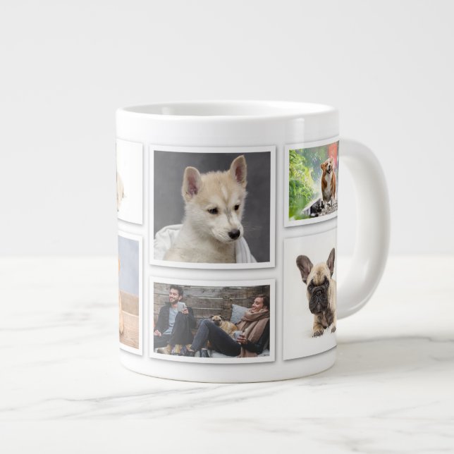 Add your own photos, 8 photo collage template large coffee mug (Front Right)