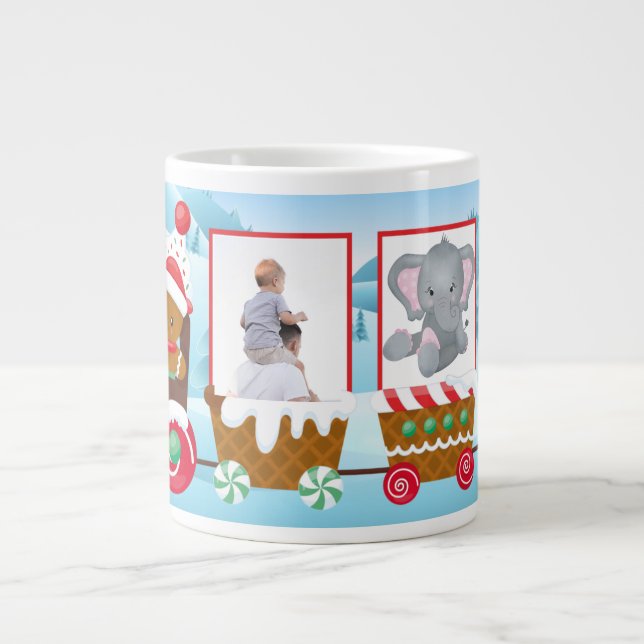 Add Your Own Photos Christmas Train Holiday Gift Large Coffee Mug (Front)