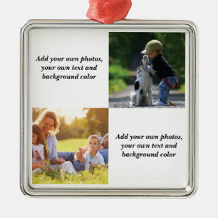 Add your own photos, text and background throw pi metal ornament