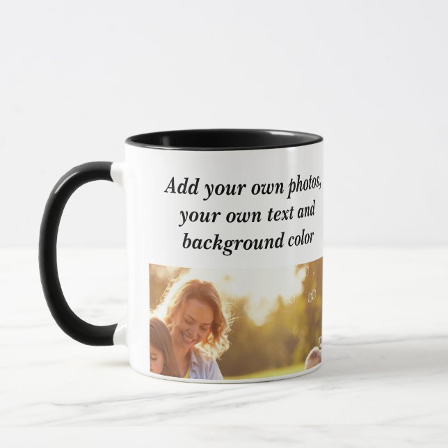 Add your own photos, text and  background throw pi mug (Left)