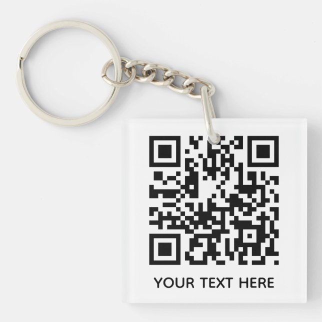 Add your own QR Code text Scan Minimal Simple  Key Ring (Front)
