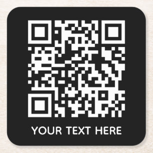 Add your own QR Code text Scan Minimal Simple Squ Square Paper Coaster