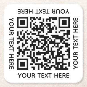 Add your own QR Code text Scan Minimal Simple Squ Square Paper Coaster