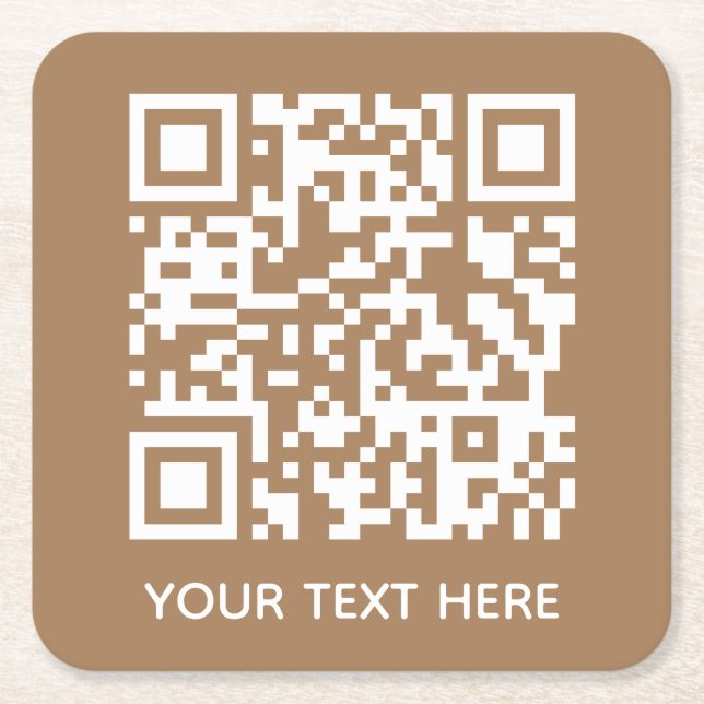 Add your own QR Code text Scan Minimal Simple Square Paper Coaster (Front)