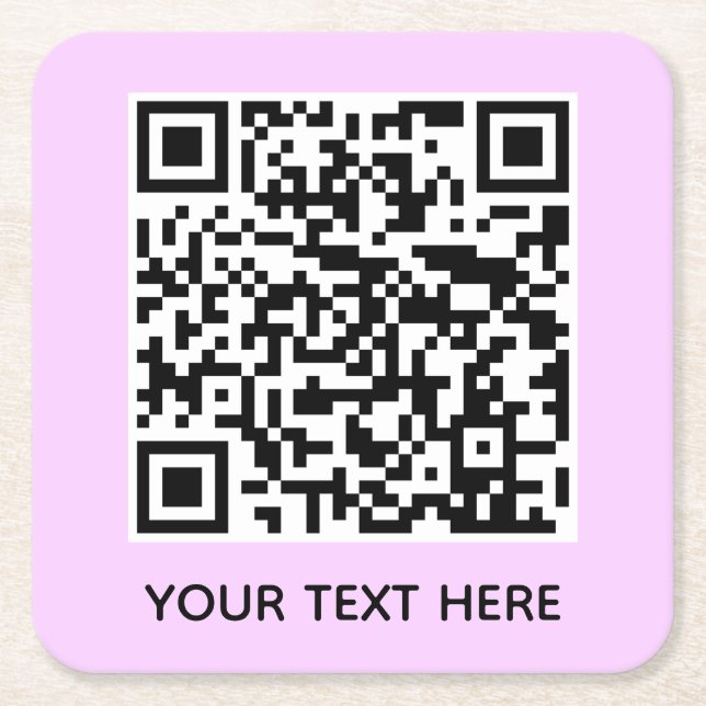 Add your own QR Code text Scan Minimal Simple Square Paper Coaster (Front)