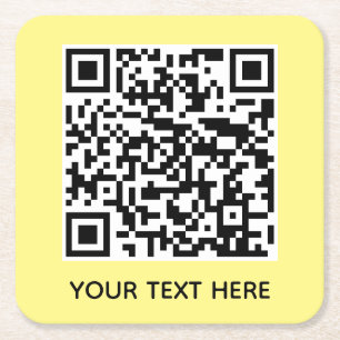 Add your own QR Code text Scan Minimal Simple Square Paper Coaster