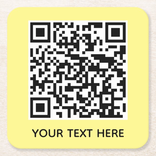 Add your own QR Code text Scan Minimal Simple Square Paper Coaster (Front)