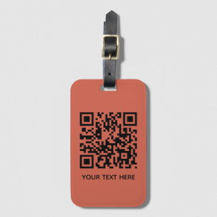 Add your own QR Code text Scan Minimal Terracotta Luggage Tag