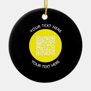 Add your own round QR Code text Scan Minimal  Ceramic Ornament