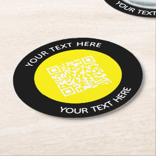 Add your own round QR Code text Scan Minimal Paper Coaster
