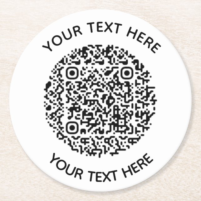 Add your own round QR Code text Scan Minimal  Round Paper Coaster (Front)