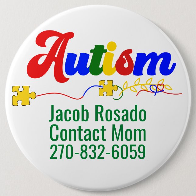 Add Your Own Text - Autism Pin Round Button (Front)