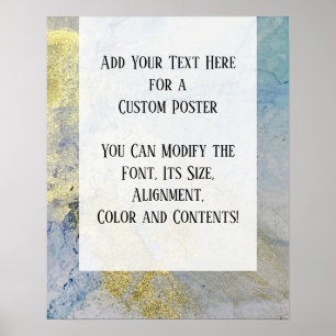 Add Your Own Text Blue & Gold Abstract Alcohol Ink Poster